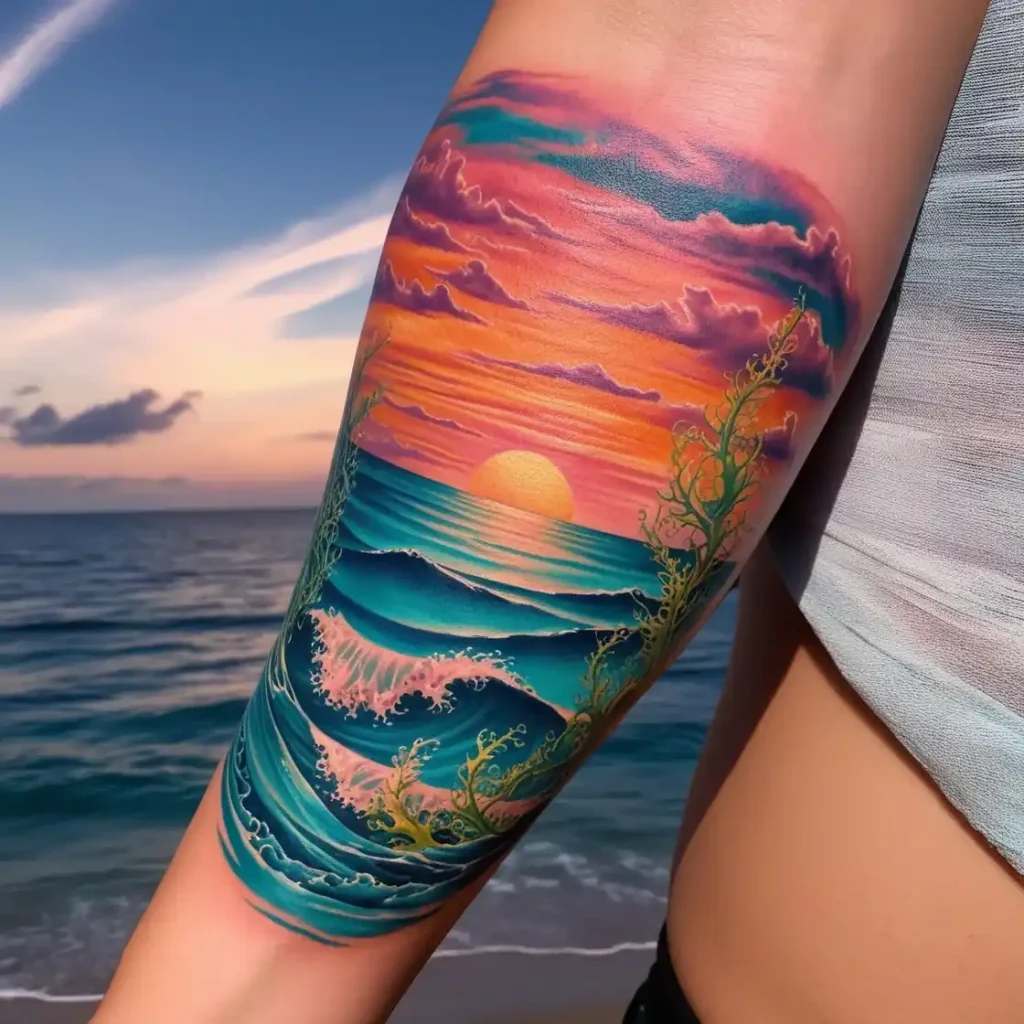 Sunset on the Horizon Ocean Tattoo