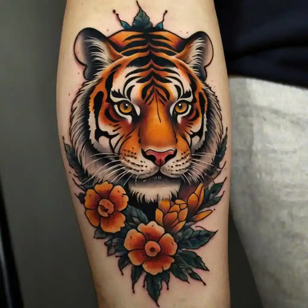 American Traditional Tiger Tattoo