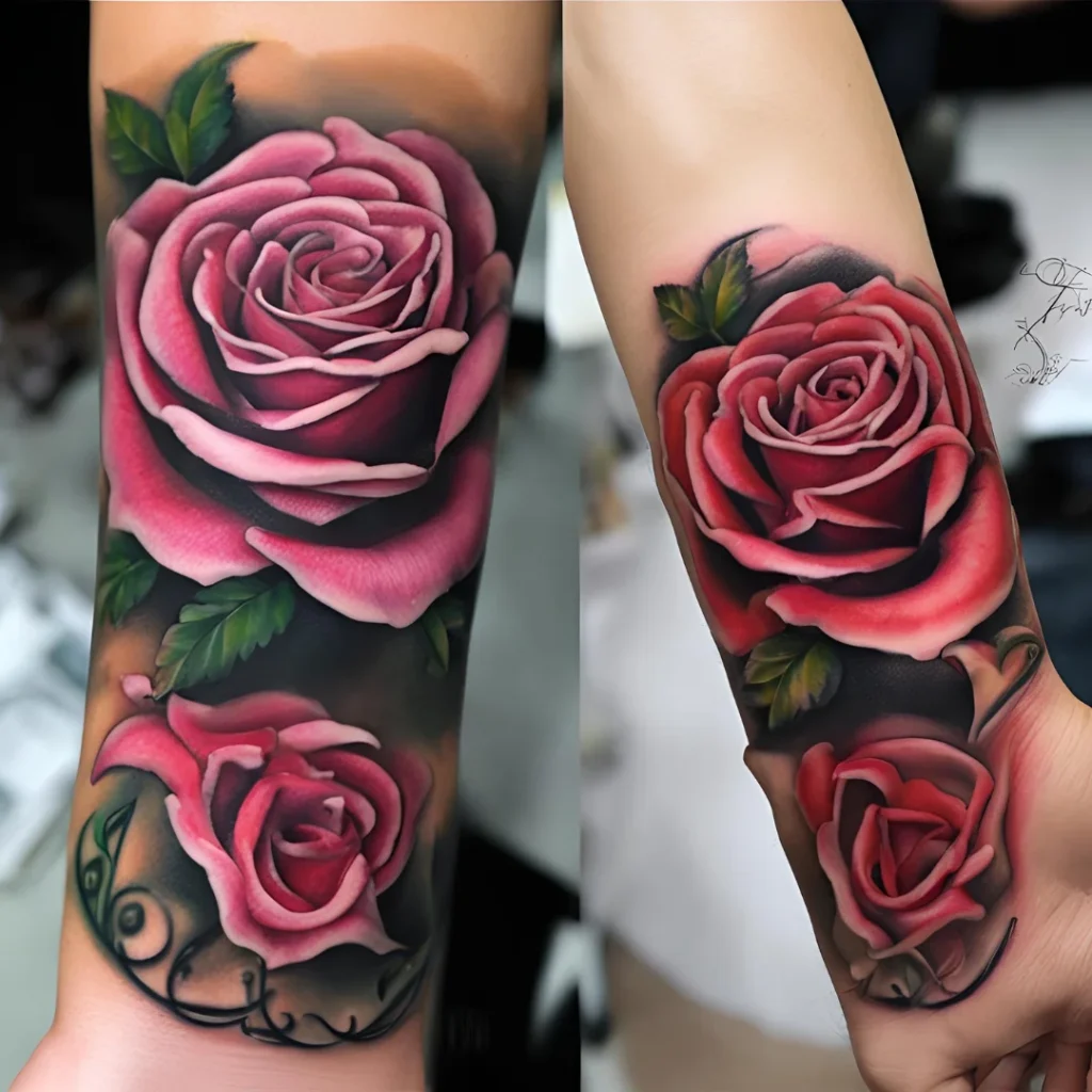 Dark Red Flower Tattoo Wrist