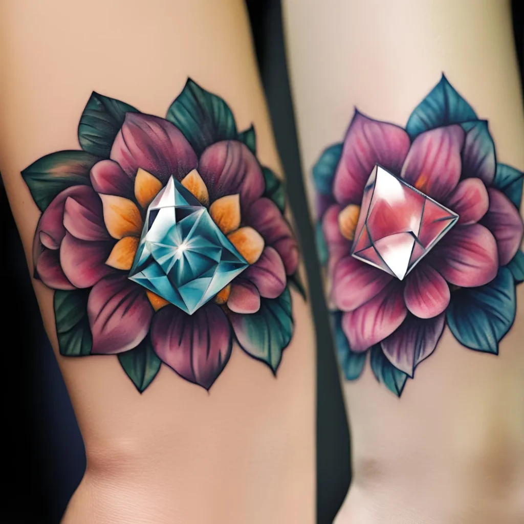 Diamond In Flower Tattoo On Wrist