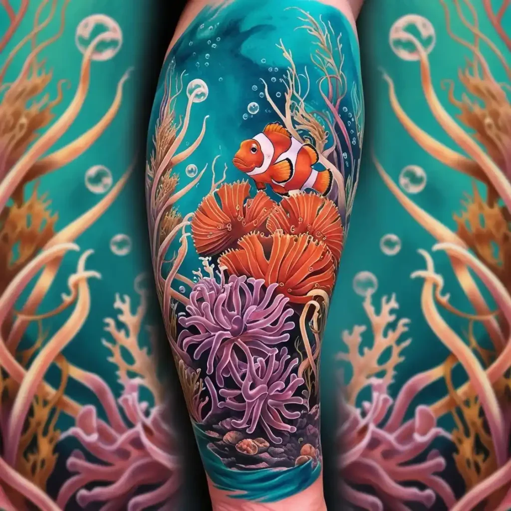 Anemone and Clownfish Ocean Tattoo