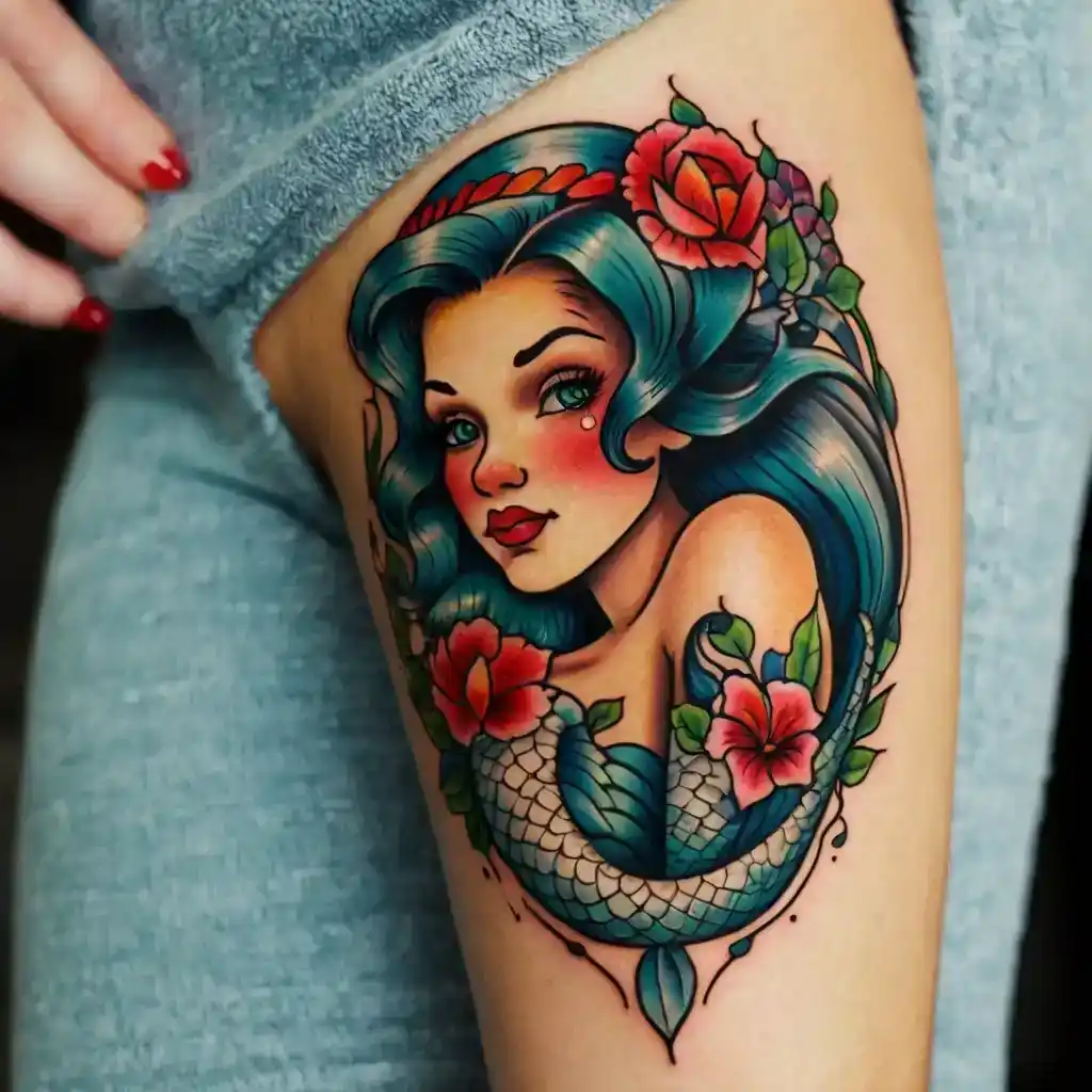 American Traditional Mermaid Tattoo