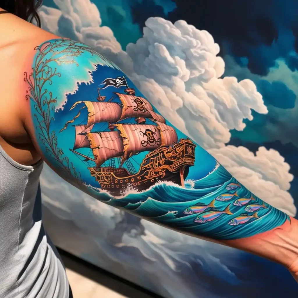 Pirate Ship Ocean Tattoo