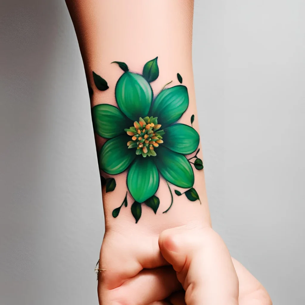 Green Flower Tattoo Covered Wrist