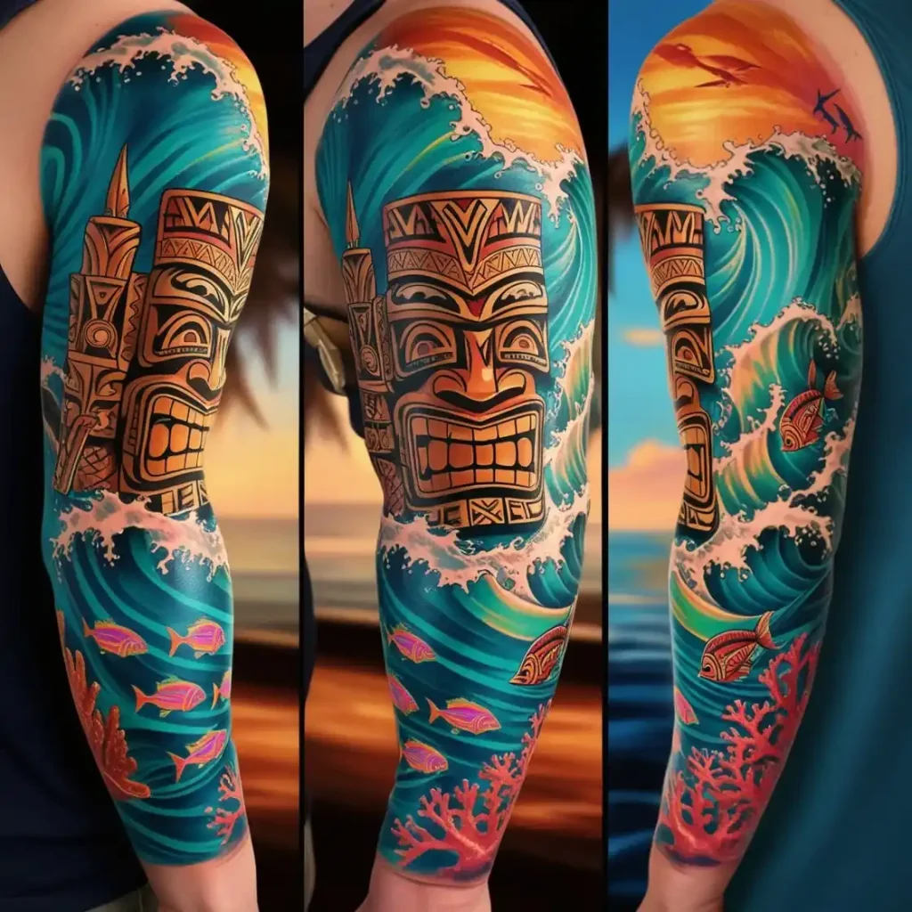 Tiki Mask Ocean Tattoo