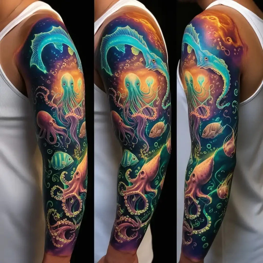 Bioluminescent Creatures Ocean Tattoo