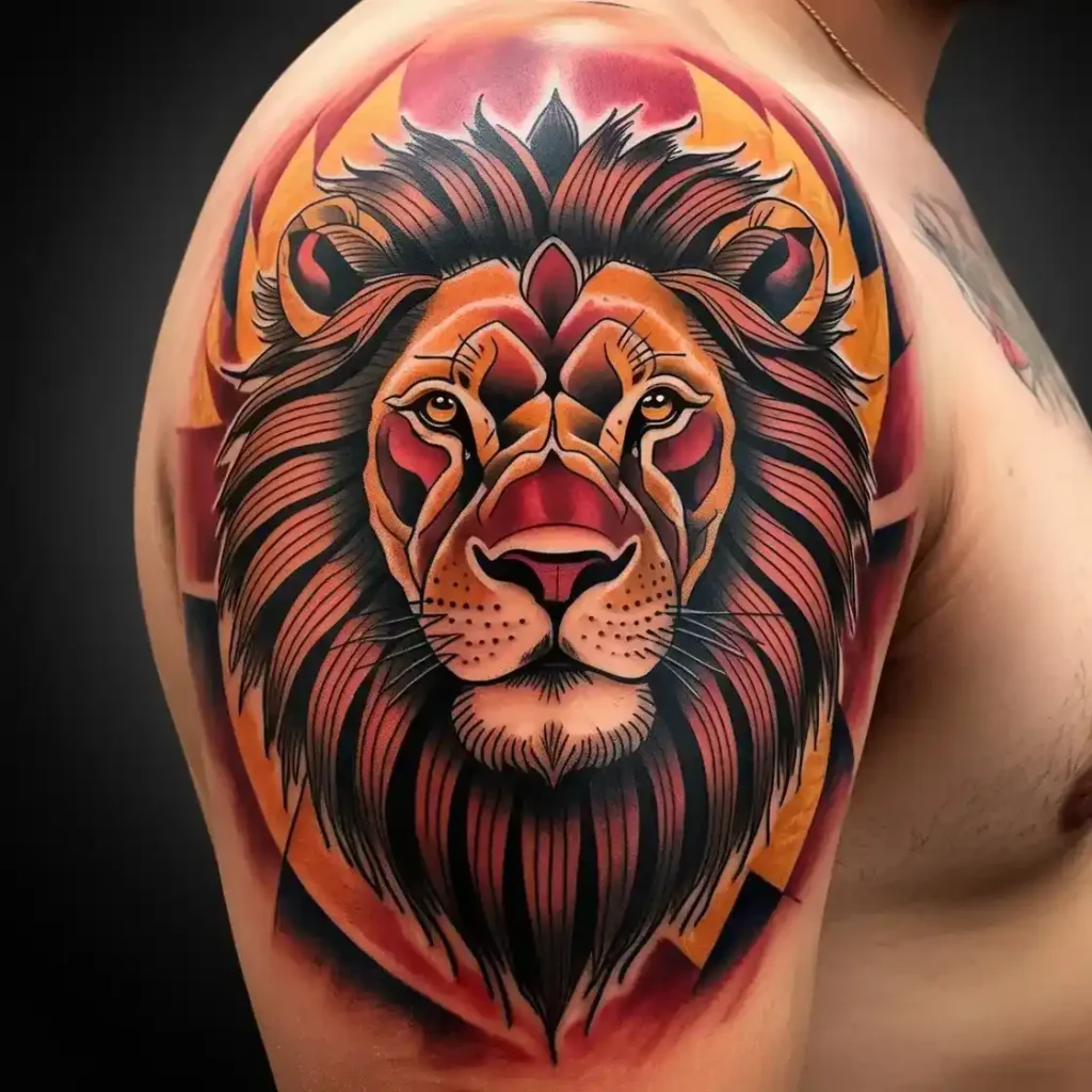 American Traditional Lion Tattoo