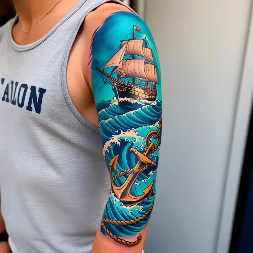 Ship Helm Ocean Tattoo