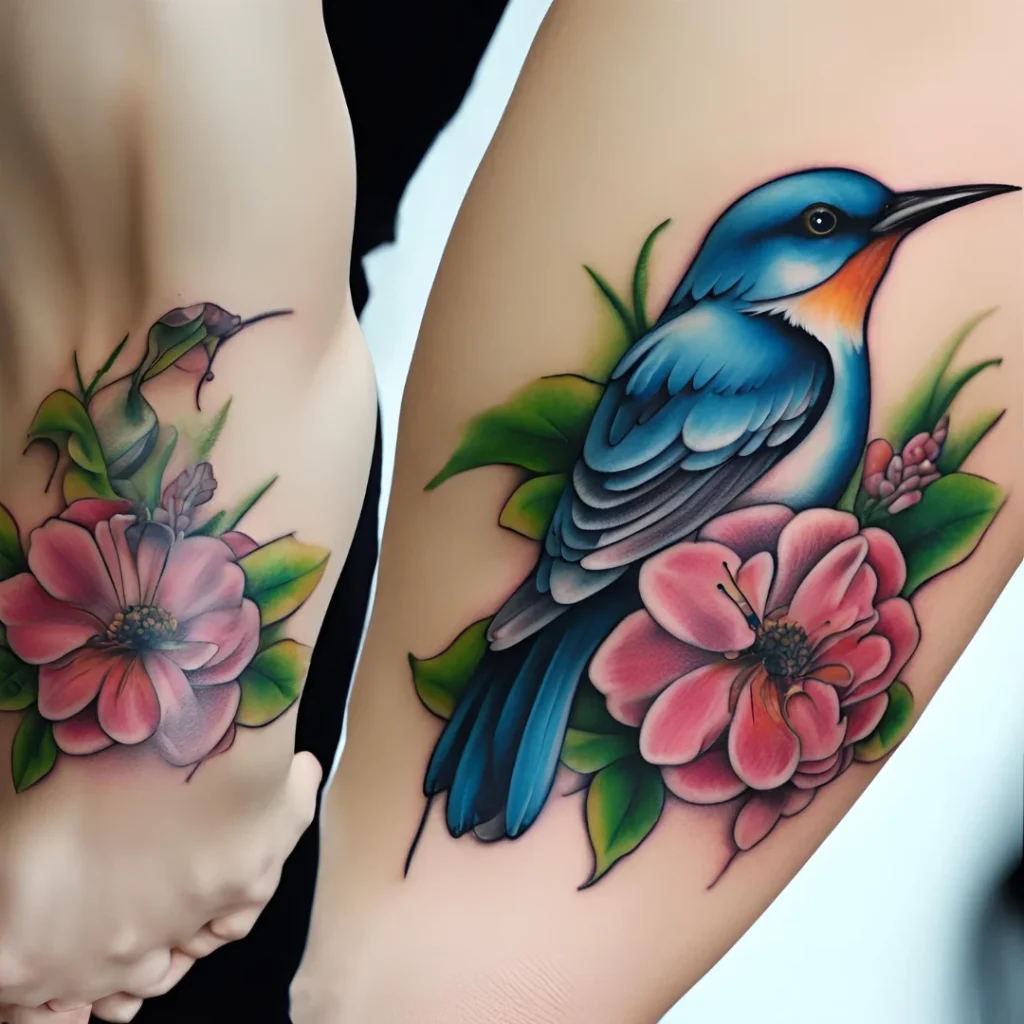 Bird On Flower Tattoo On Wrist