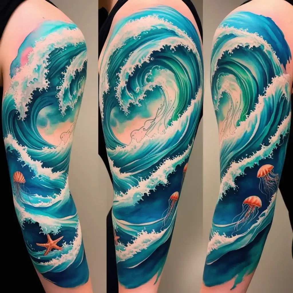 Watercolor Waves Ocean Tattoo