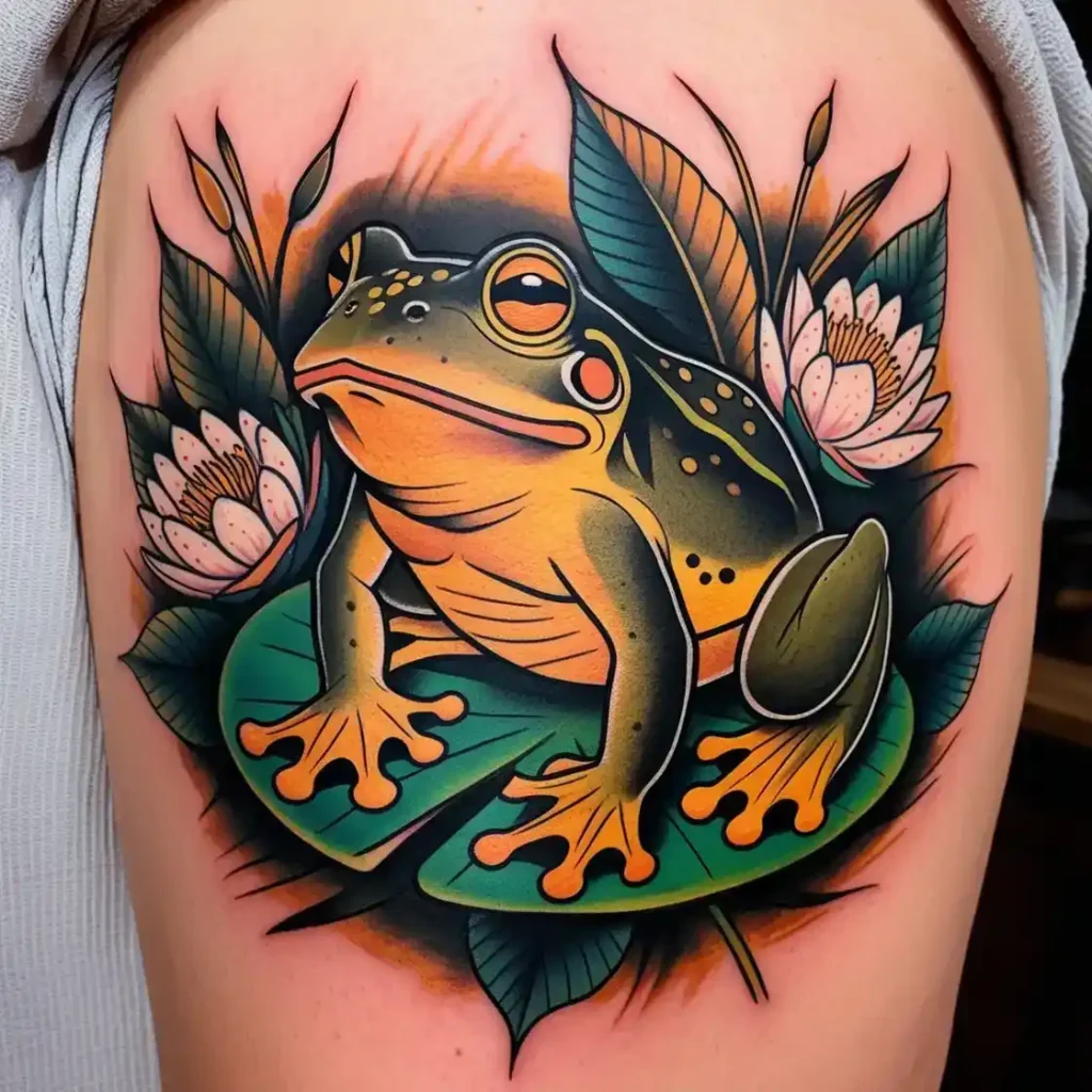 American Traditional Frog Tattoo