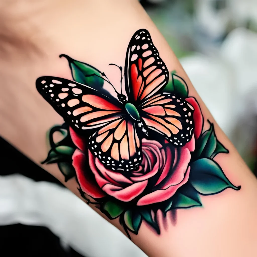 Butterfly And Rose Tattoo