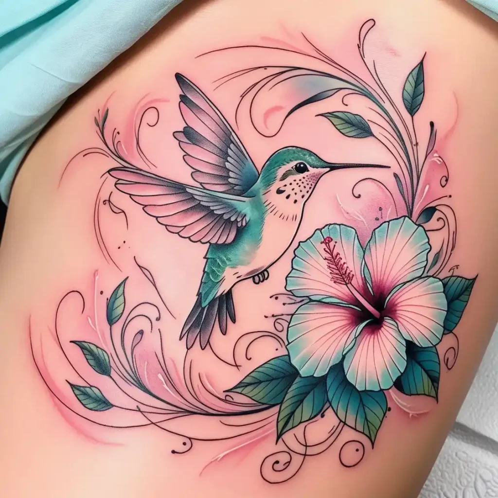 Hummingbird & Hibiscus Tattoo