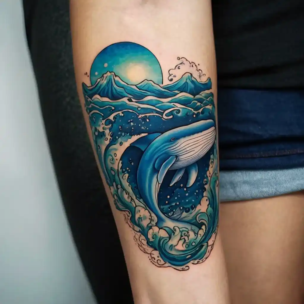 Whale and Calf Ocean Tattoo