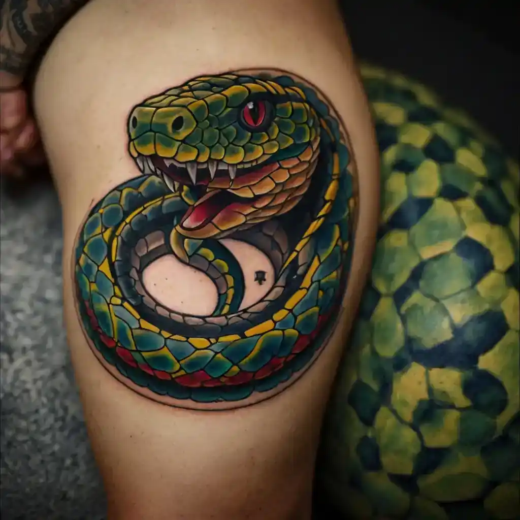 American Traditional Snake Tattoo