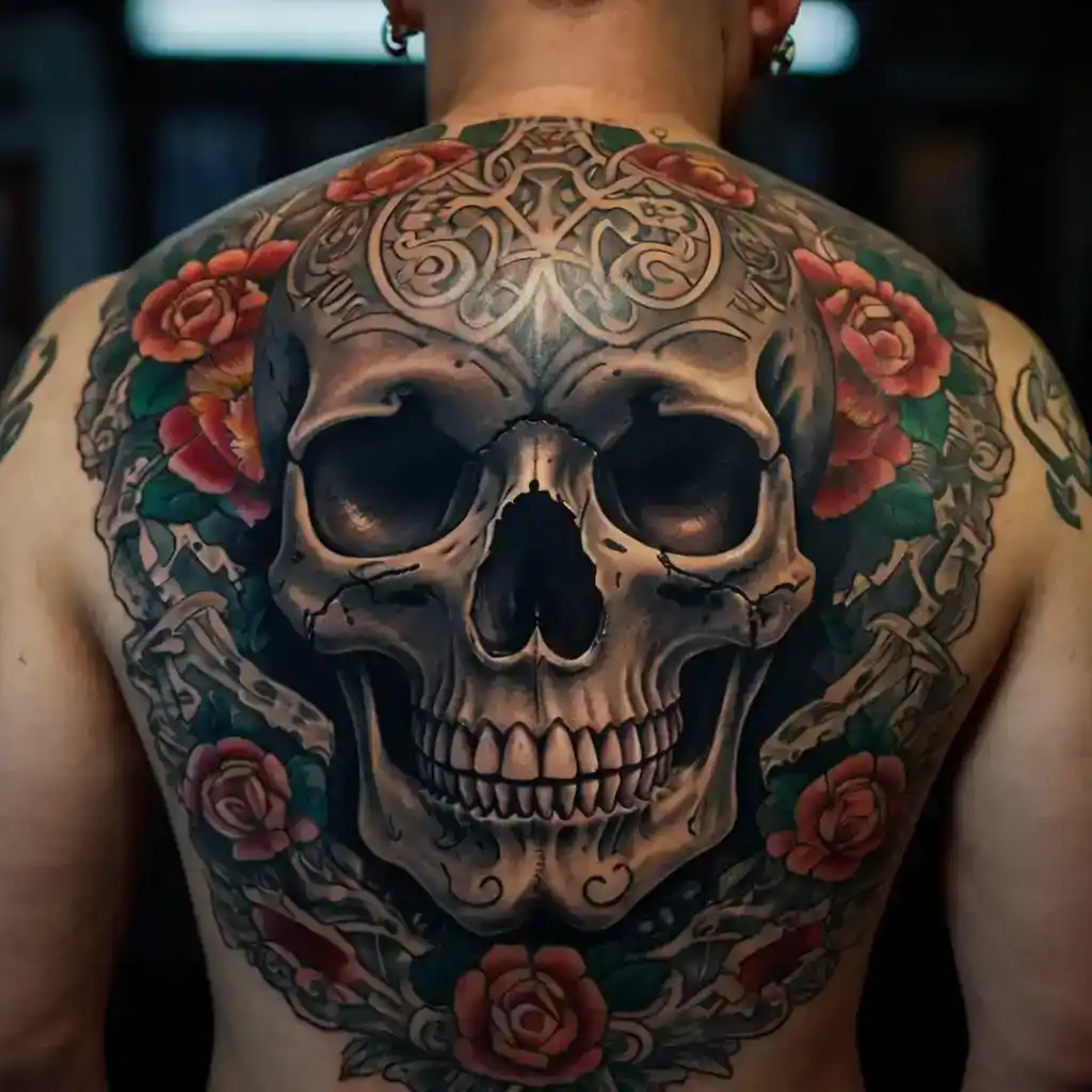 American Traditional Skull Tattoo