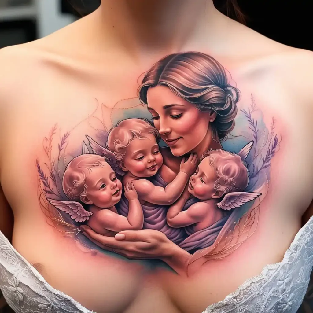 Chest Mother Of Three Tattoo