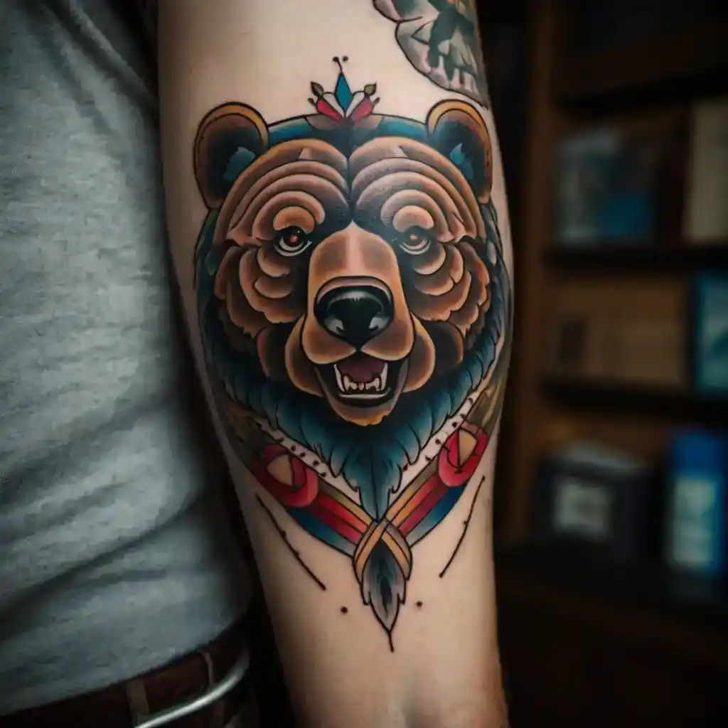 American Traditional Bear Tattoo