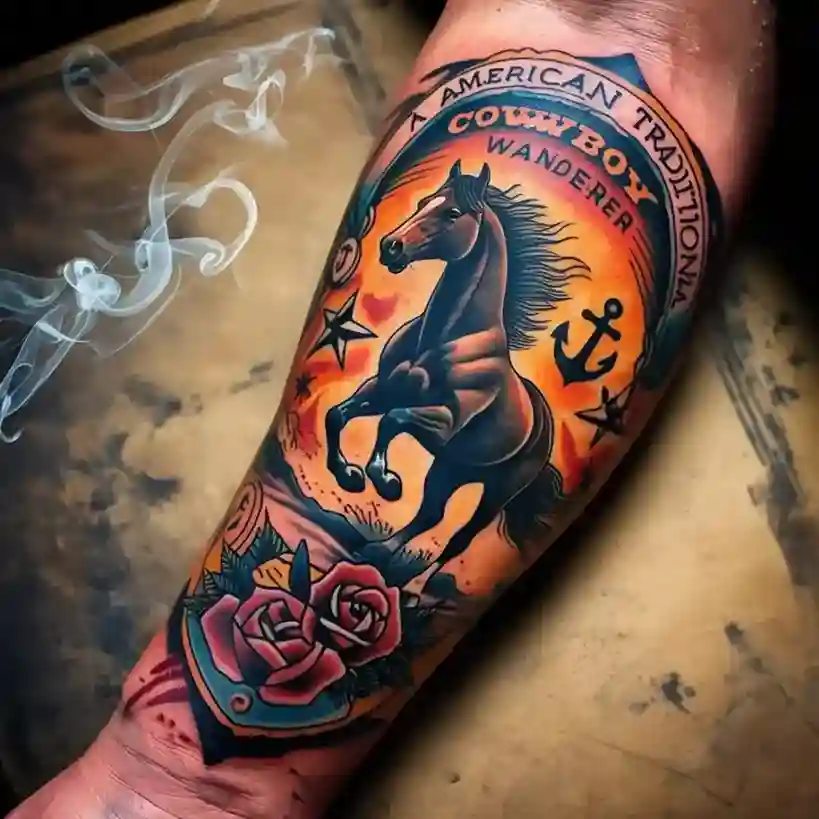 American Traditional Cowboy Tattoo
