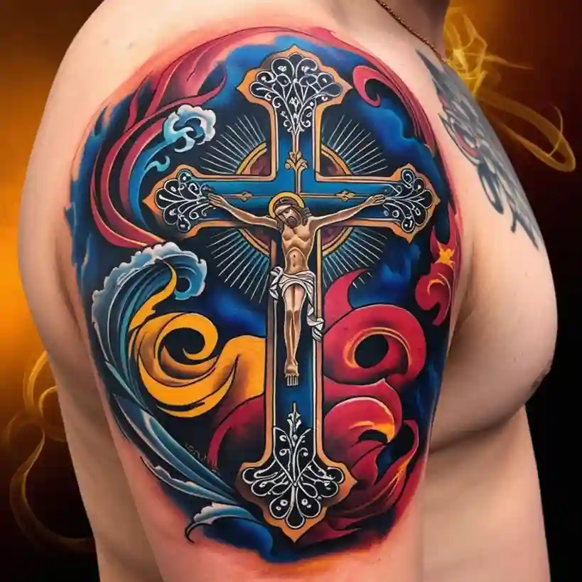 American Traditional Cross Tattoo