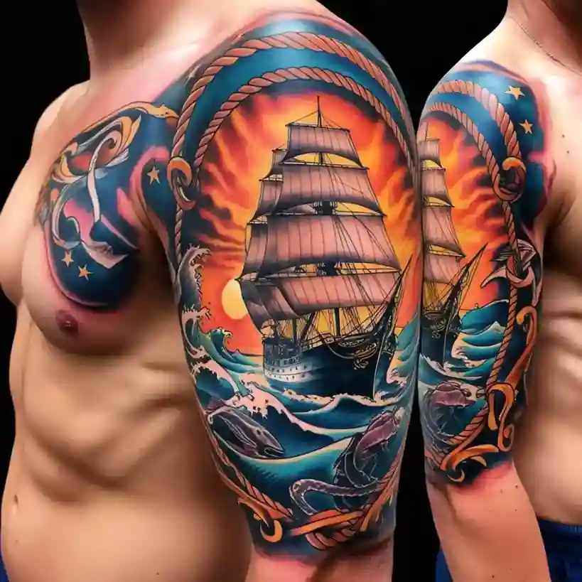 American Traditional Ship Tattoo