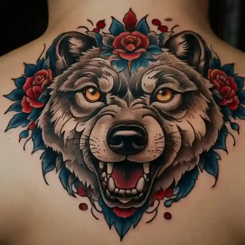 American Traditional Wolf Tattoo