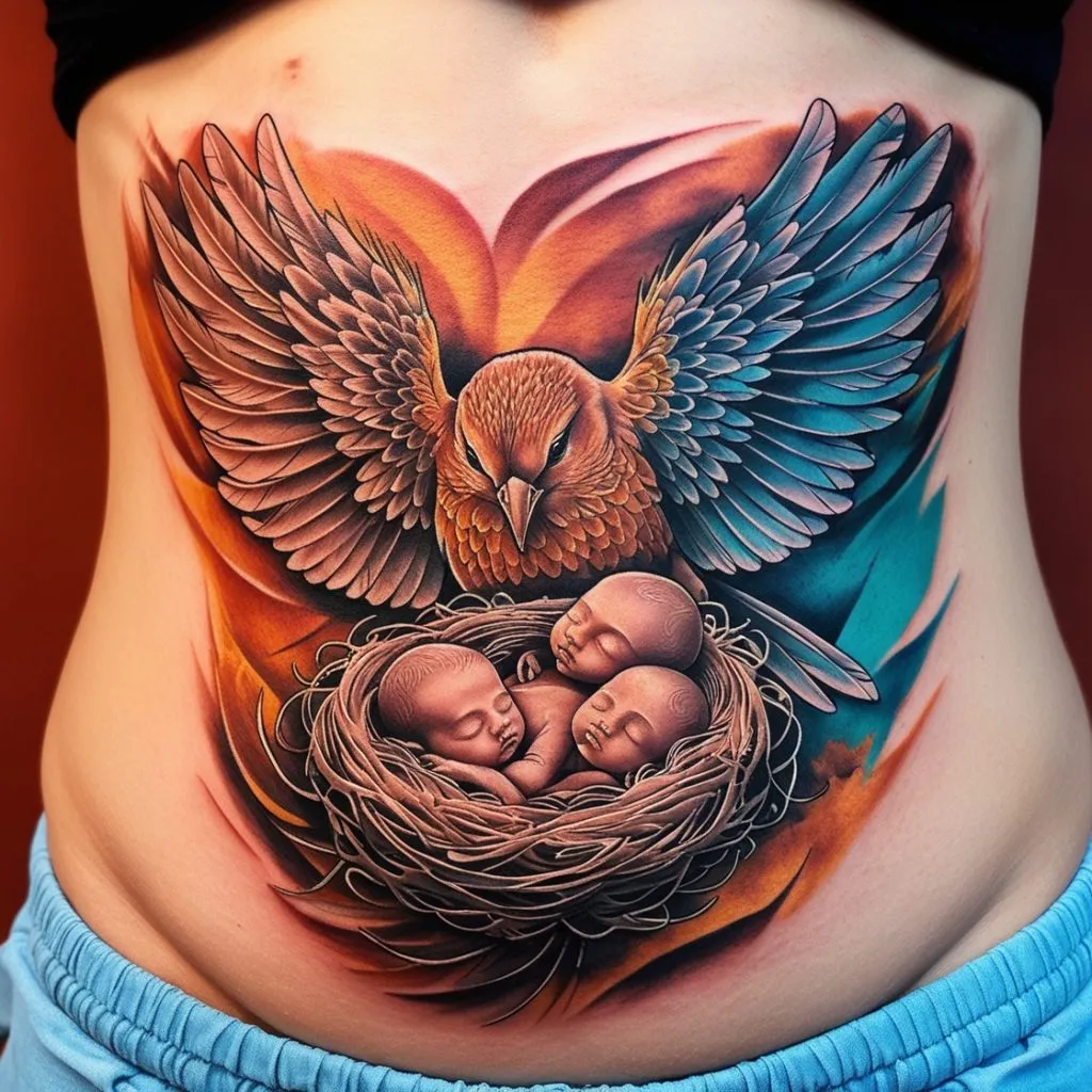 Stomach Bird Mother Tattoo