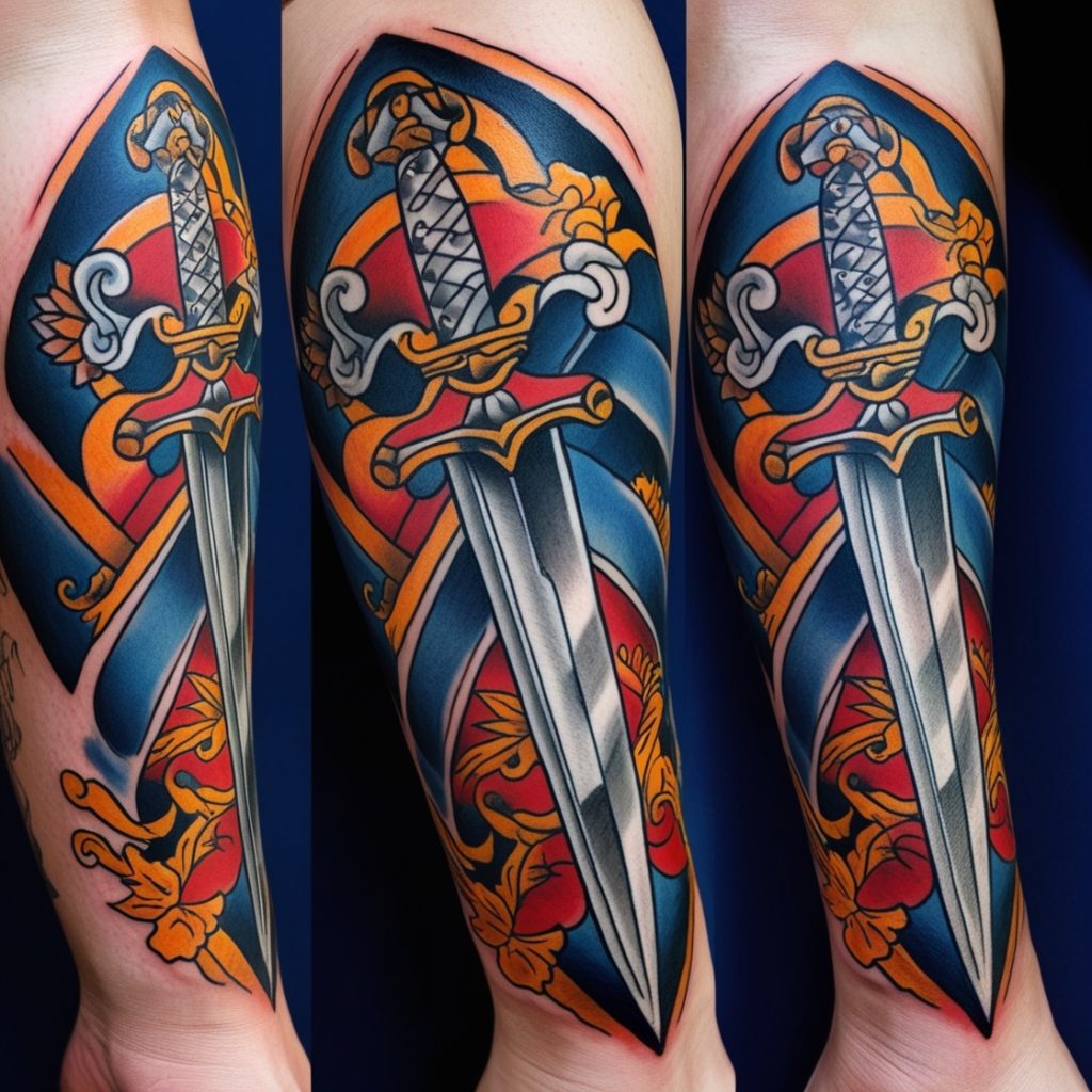 American Traditional Dagger Tattoo