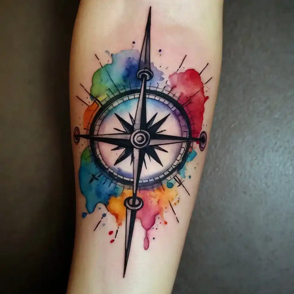 Watercolor Compass With Ink Directions