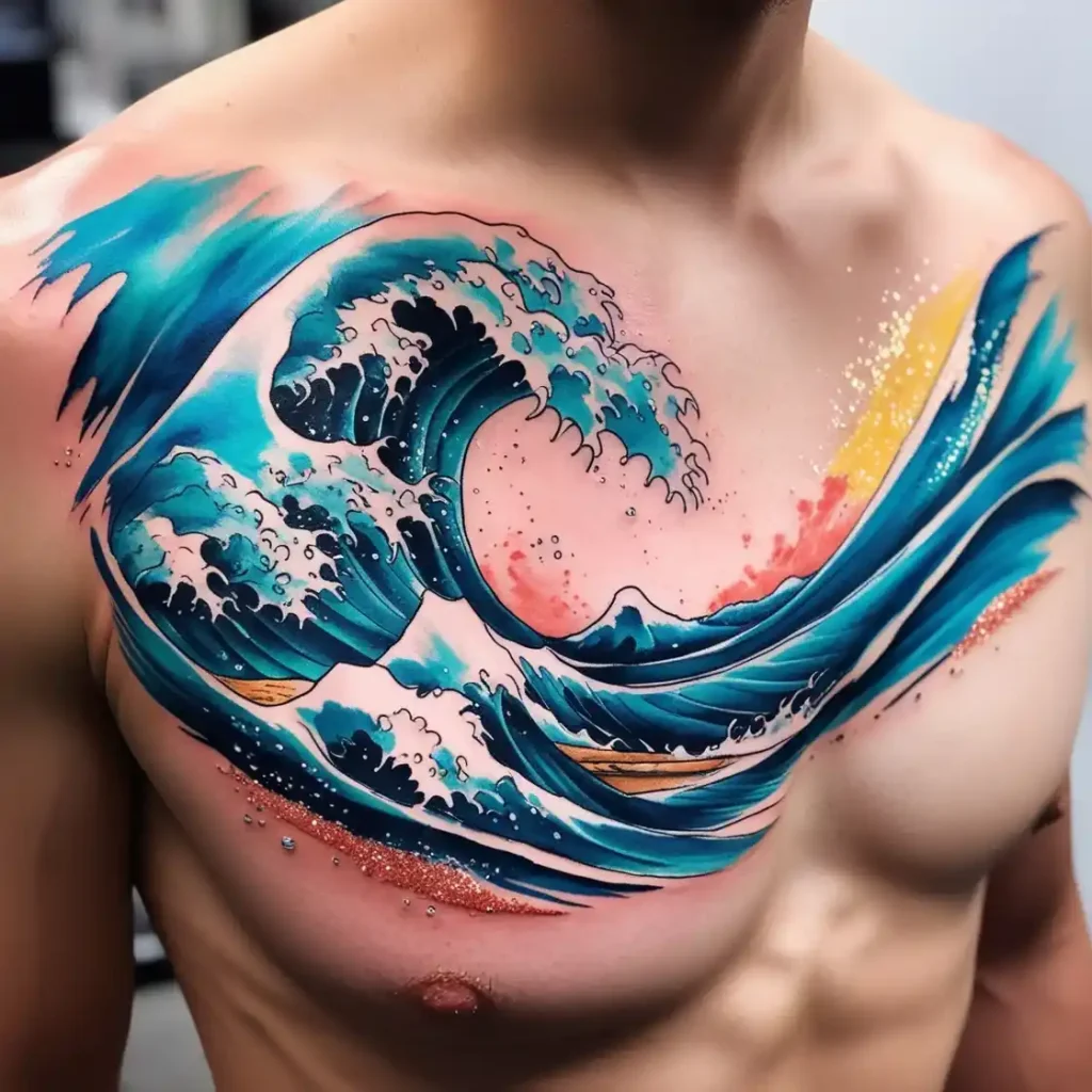 Watercolor Wave Beach Tattoo