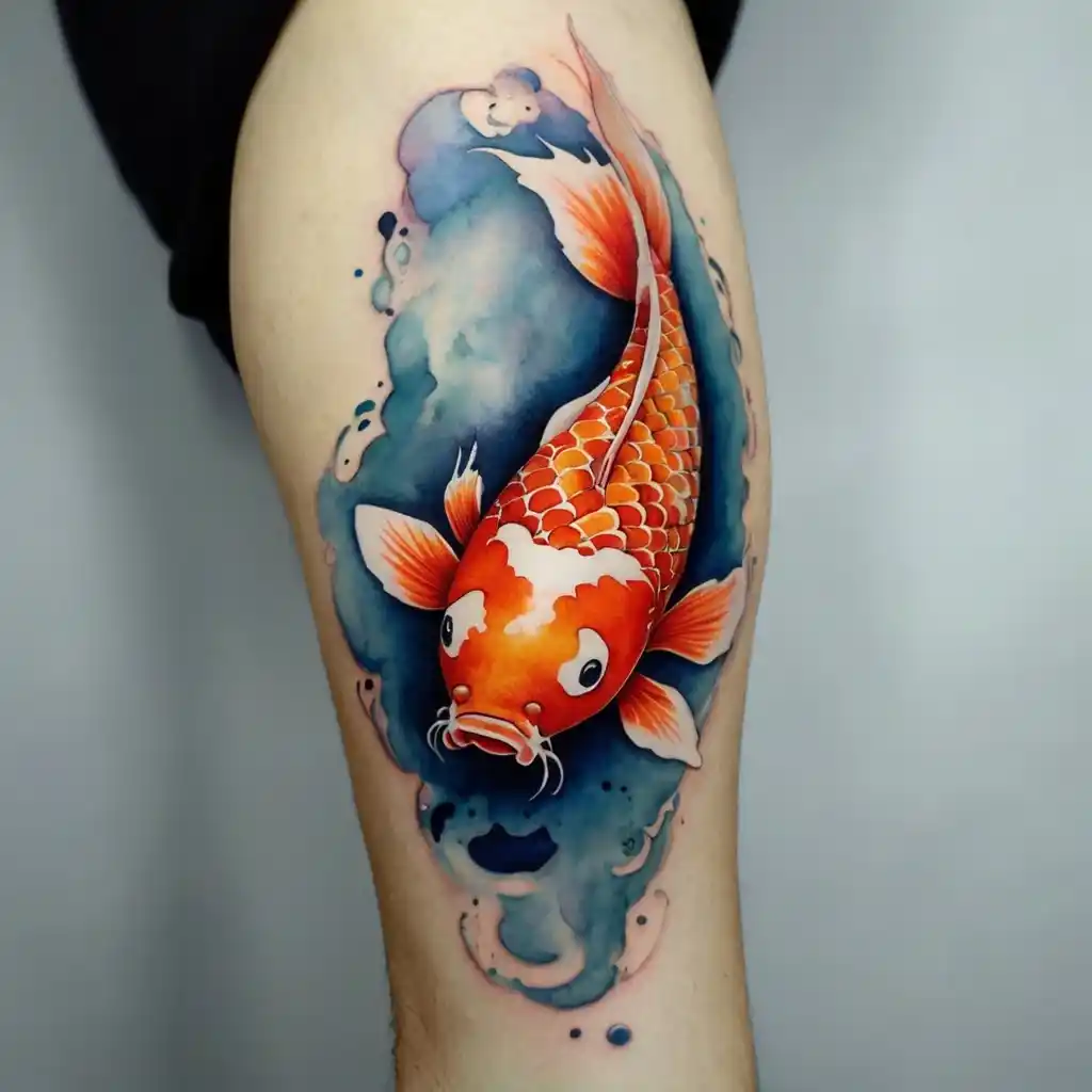 Watercolor Koi Fish With Ink Scales