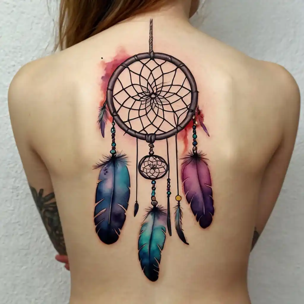 Watercolor Dreamcatcher With Ink Feathers