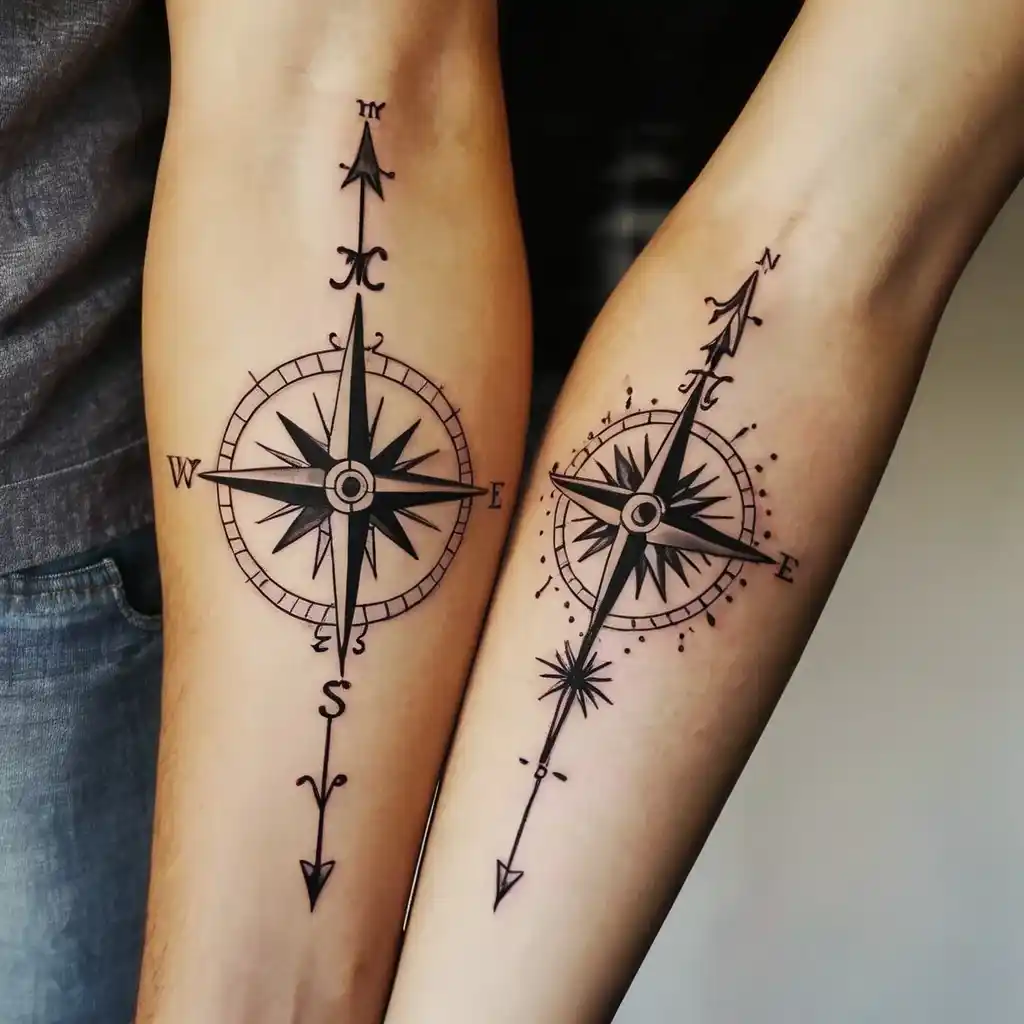 Matching Compass Couples Tattoo Ideas