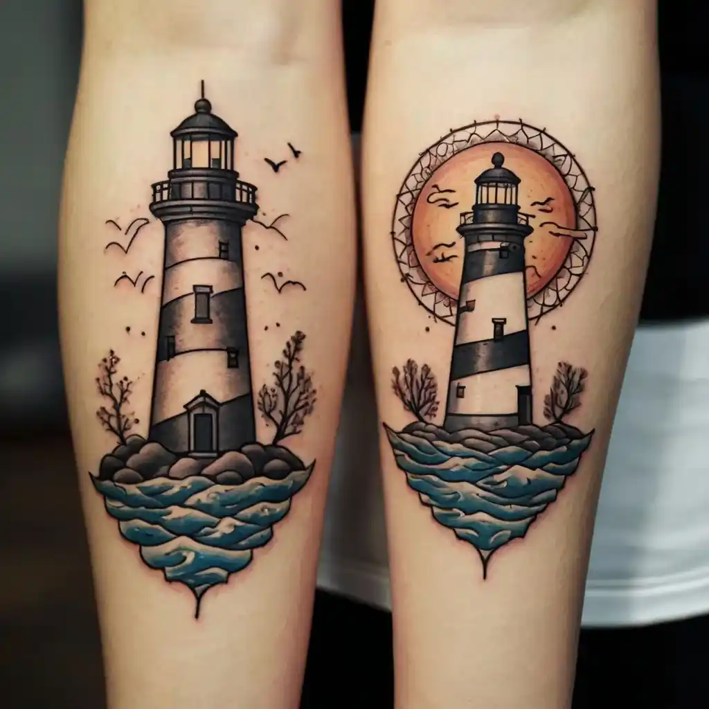 Matching Lighthouse Couples Tattoo Ideas