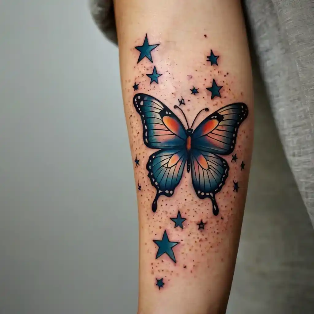 Butterfly and Stars Tattoo