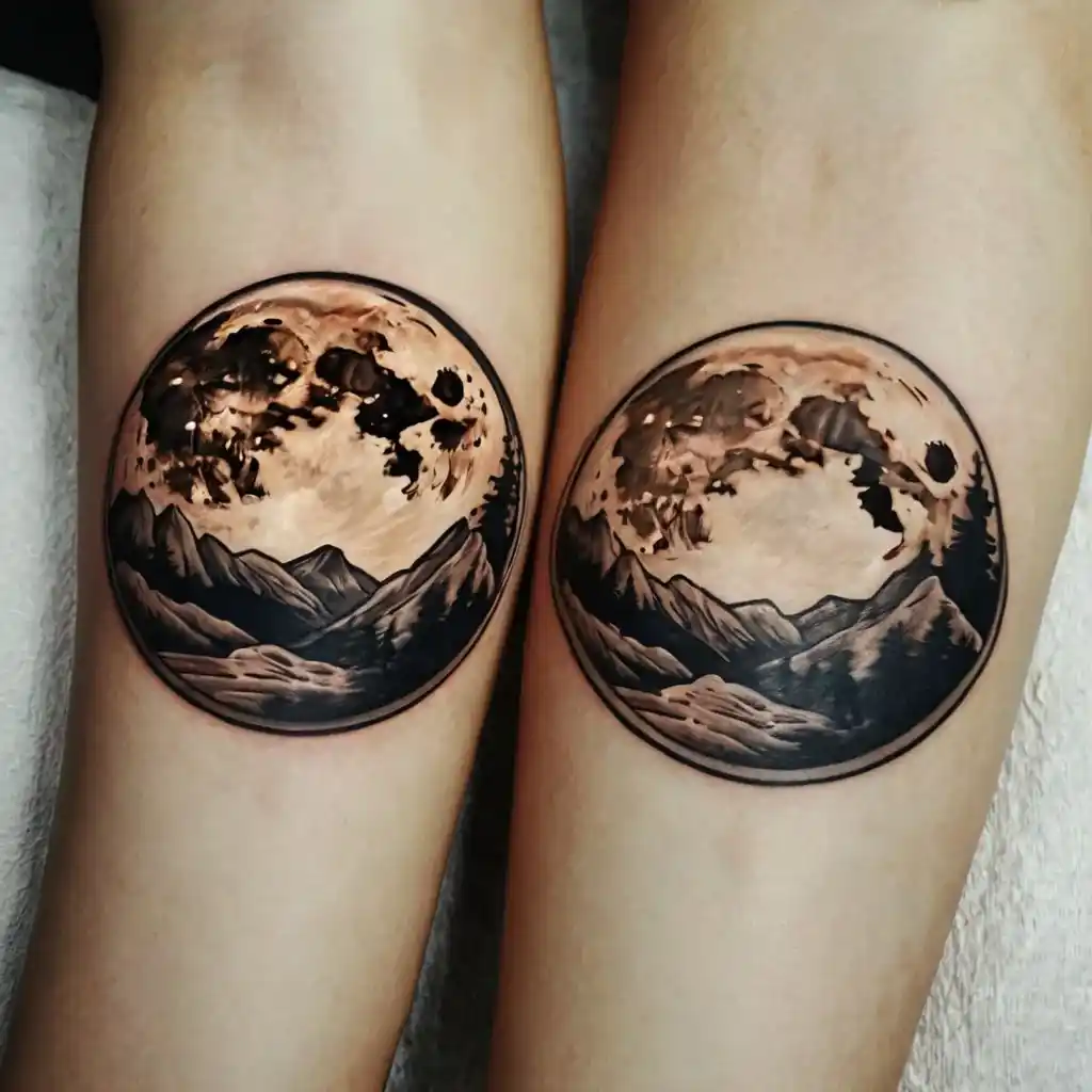 Matching Full Moon Couple Tattoos