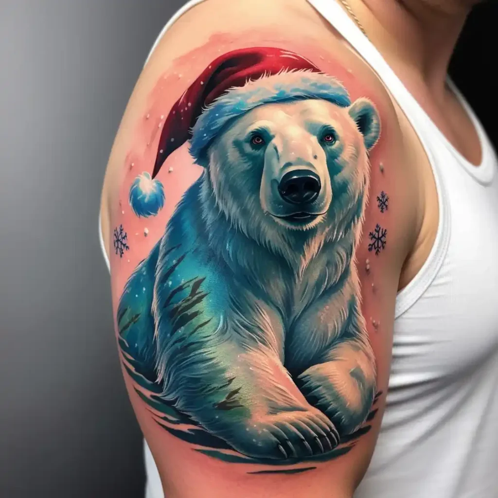 Polar Bear with Santa Hat Tattoo