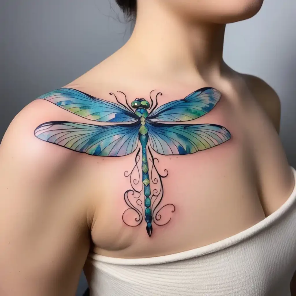 Watercolor Dragonfly With Ink Wings