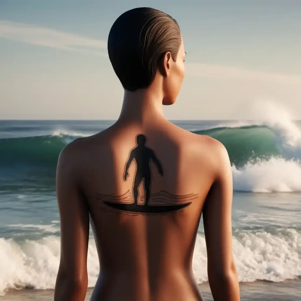 Ocean Waves Crashing With A Surfer Silhouette