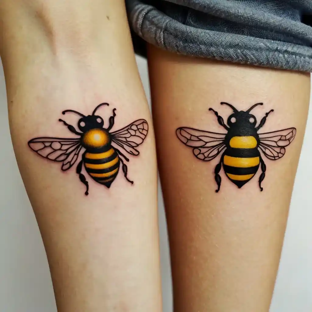 Matching Bumble Bee Couples Tattoo Ideas