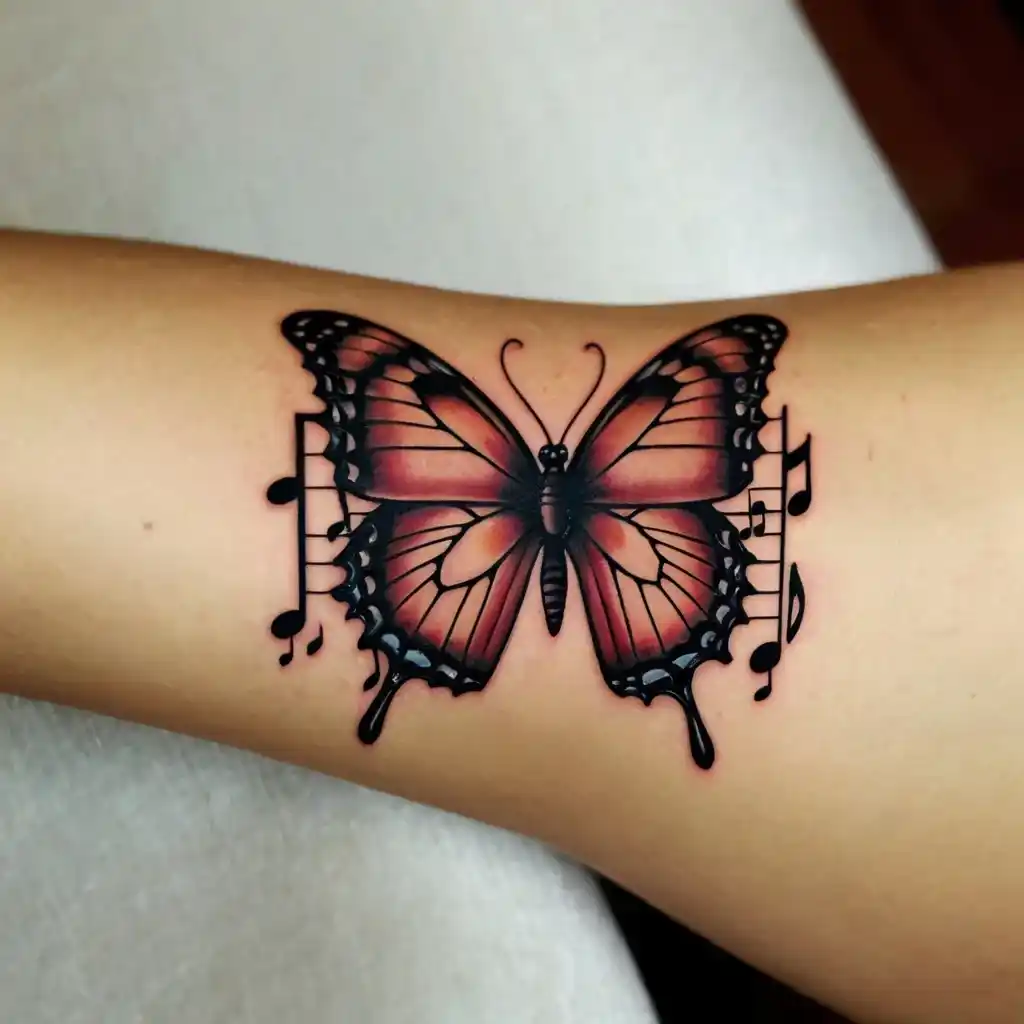 Butterfly with Music Notes Tattoo