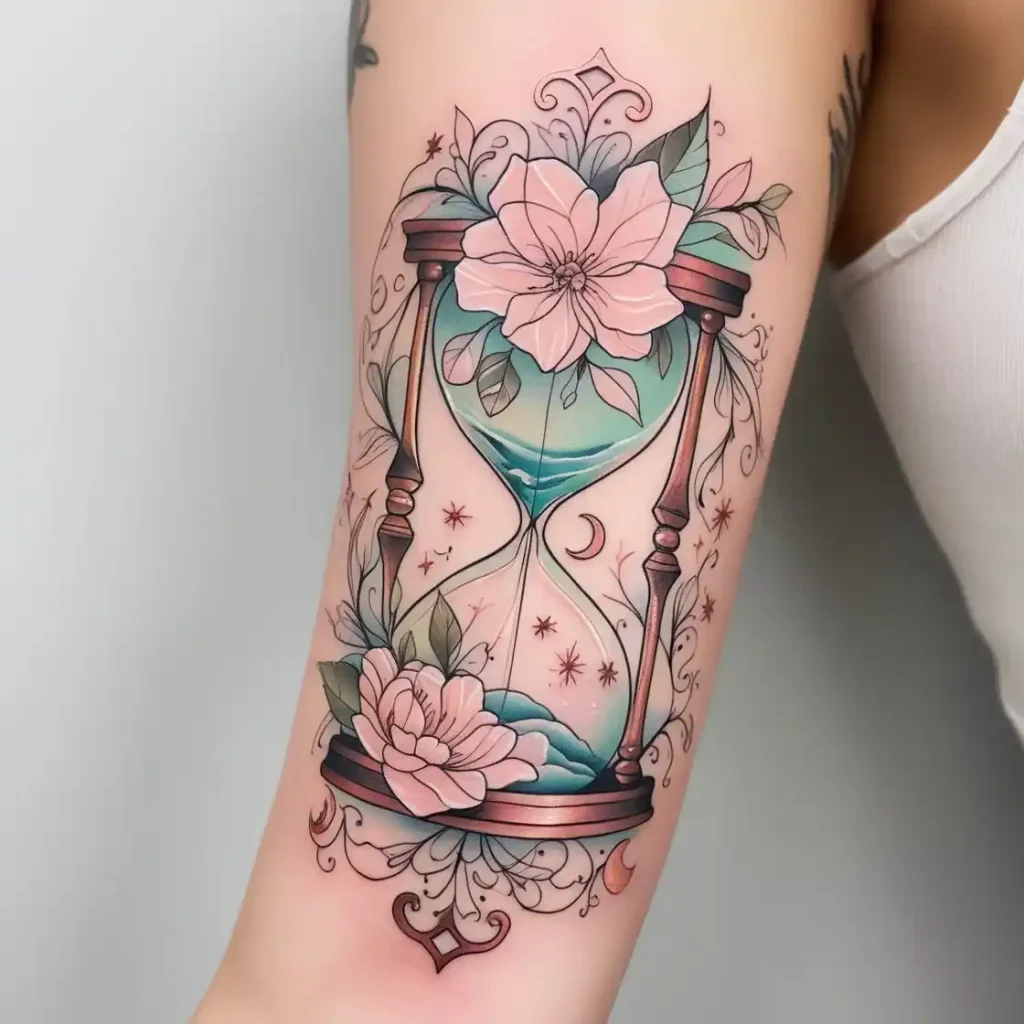 Floral Hourglass Tattoo