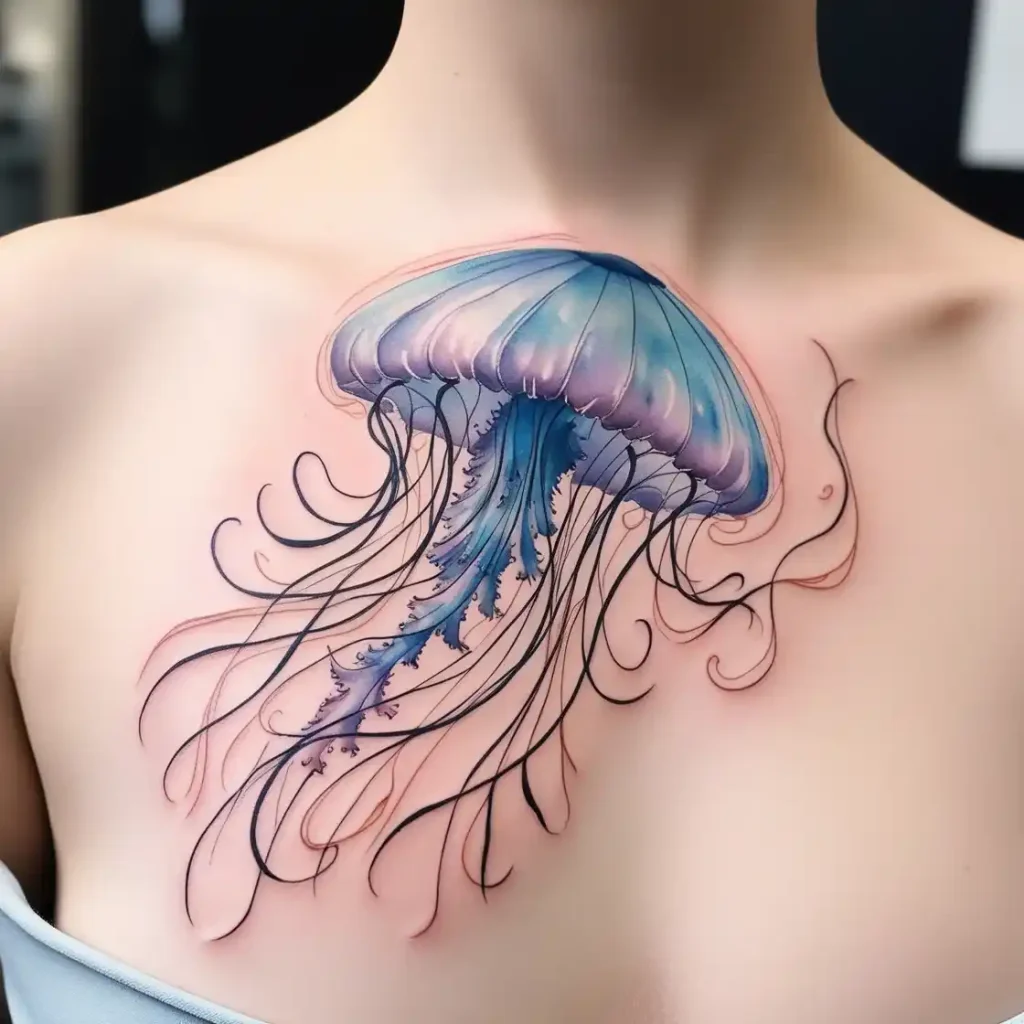 Watercolor Jellyfish With Ink Tentacles