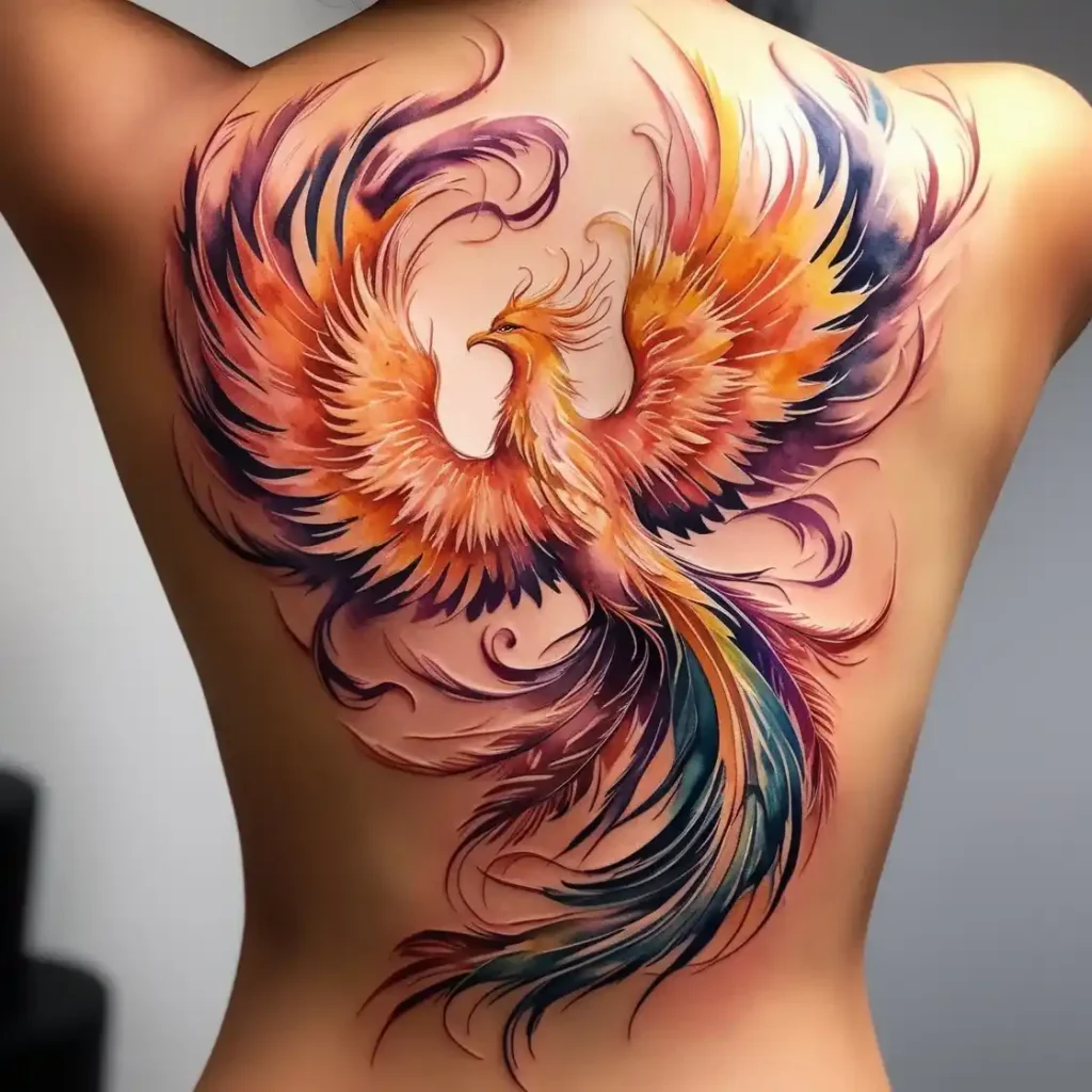 Watercolor Phoenix Rising From The Center