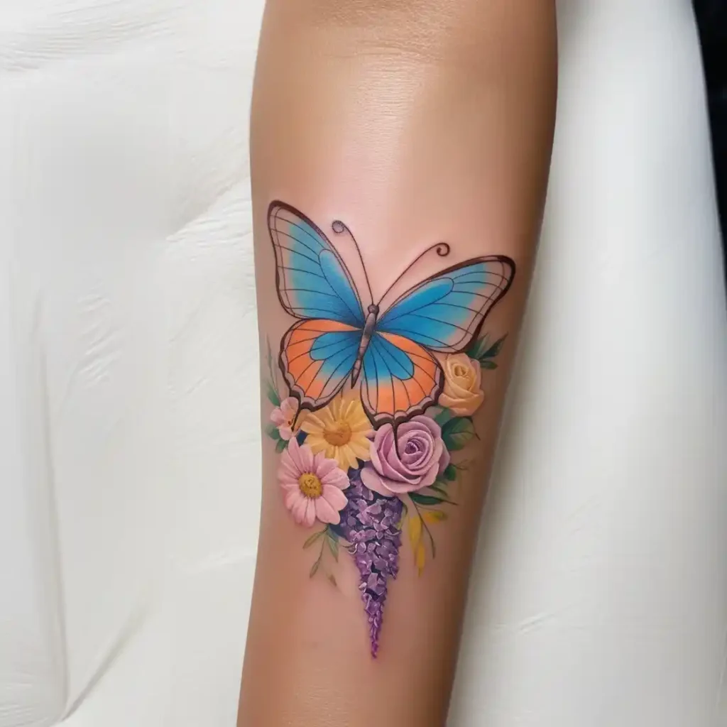 Butterfly with Flowers Tattoo