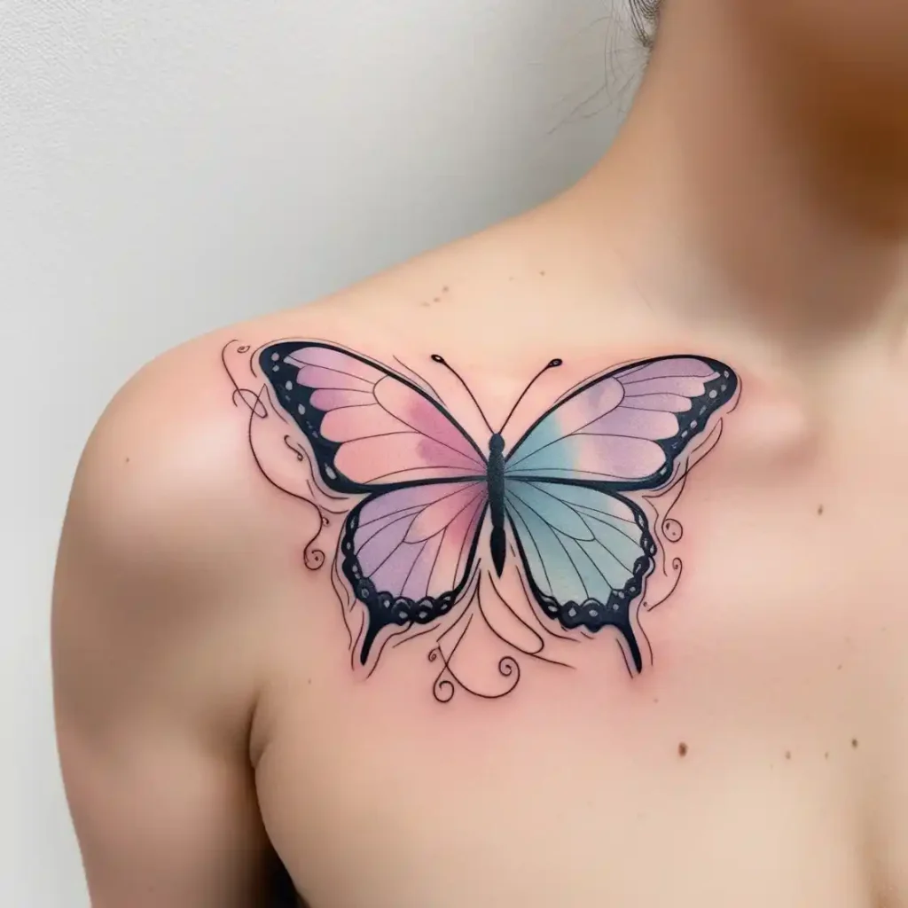 Watercolor Butterfly With Ink Accents