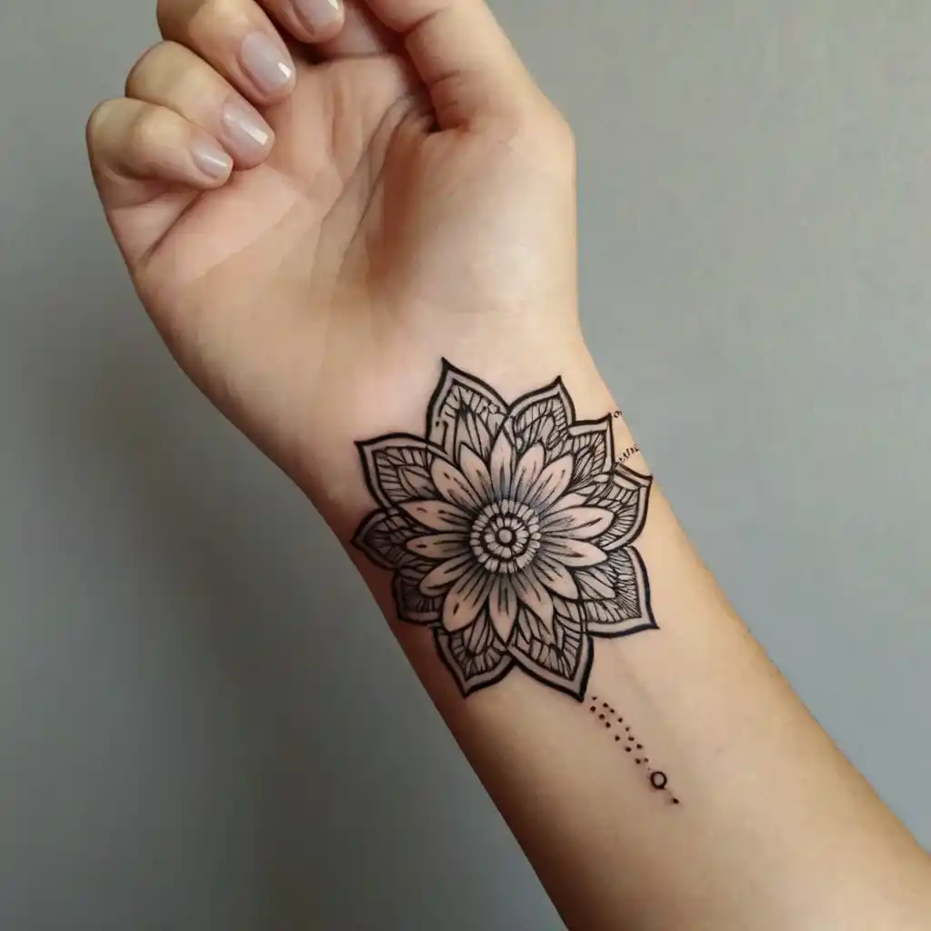 Wrist Half Flower Mandala Tattoo