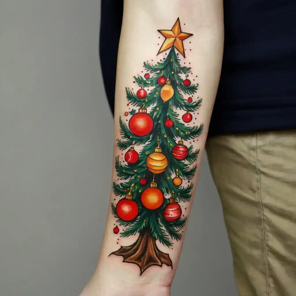 Christmas Tree with Ornaments Tattoo