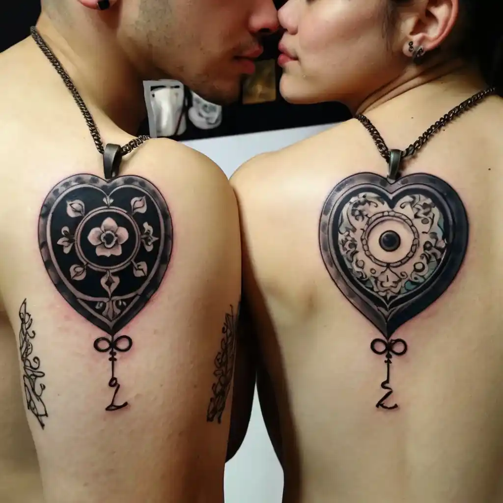 Unique Matching Locket Couple Tattoos