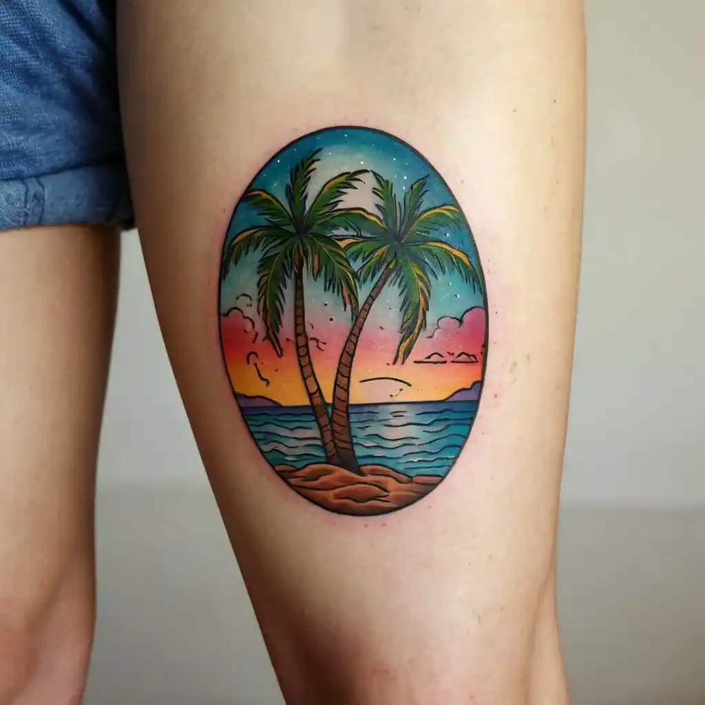 Palm Tree Beach Tattoo